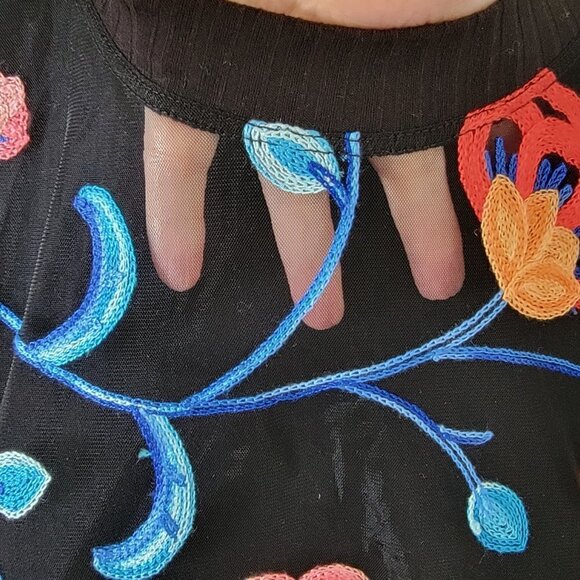 NEW COSMOPOLITAN x DRESS THE POPULATION MESH FLORAL BLACK LONG SLEEVE CROP TOP - Picture 9 of 15